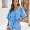 Spring Scene Pocketed Tie Romper - Clean Blue - FINAL SALE