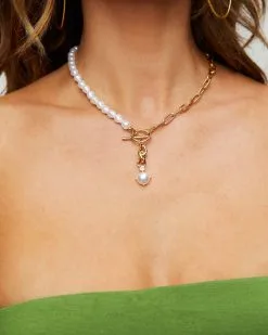 Clutch Your Pearls Toggle Necklace - Gold -clothes Sales STD13502 OLIVE 5364