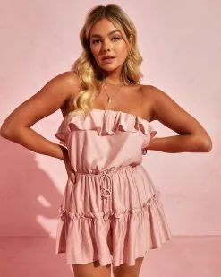 Sandy Afternoons Strapless Romper - Pink -clothes Sales SandyAfternoonsStraplessRomper Pink071 TBj