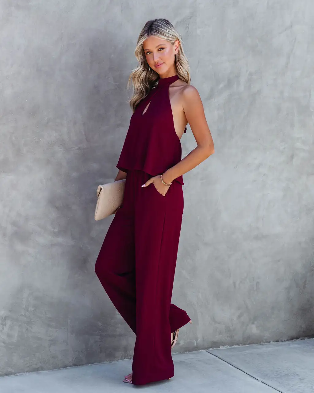 Saturday Night Fever Halter Pocketed Jumpsuit - Wine - FINAL SALE 7 Saturday Night Fever Halter Pocketed Jumpsuit - Wine - FINAL SALE - Image 7
