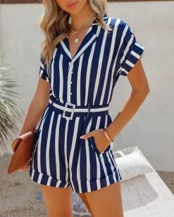 Set Sail Pocketed Belted Romper - FINAL SALE -clothes Sales SetSailPocketedBeltedRomper69
