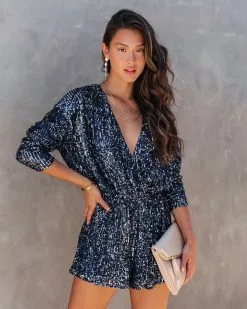 Shine Bright Sequin Romper - Navy - FINAL SALE