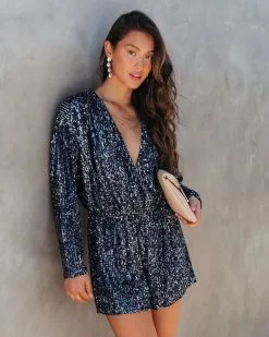 Shine Bright Sequin Romper - Navy - FINAL SALE -clothes Sales ShineBrightSequinRomperNavy72