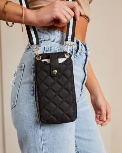 Shauna Quilted Cell Phone Crossbody - Black