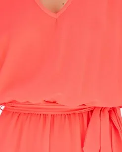 Spring Scene Pocketed Tie Romper - Bright Coral - FINAL SALE -clothes Sales SpringScenePocketedTieRomperBRIGHTCORAL47