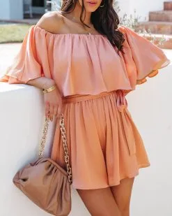 Sunset In Cabo Off The Shoulder Romper - Apricot - LAST CHANCE 11 Sunset In Cabo Off The Shoulder Romper - Apricot - LAST CHANCE -clothes Sales SunsetInCaboOffTheShoulderRomperApricot59