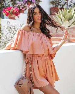 Sunset In Cabo Off The Shoulder Romper - Apricot - LAST CHANCE 13 Sunset In Cabo Off The Shoulder Romper - Apricot - LAST CHANCE -clothes Sales SunsetInCaboOffTheShoulderRomperApricot62