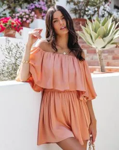 Sunset In Cabo Off The Shoulder Romper - Apricot - LAST CHANCE 15 Sunset In Cabo Off The Shoulder Romper - Apricot - LAST CHANCE -clothes Sales SunsetInCaboOffTheShoulderRomperApricot67