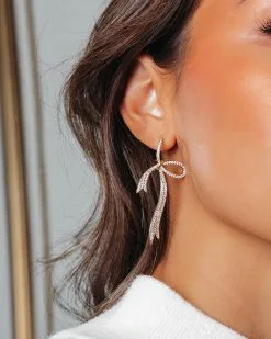 Take A Bow Crystal Earrings - Gold - LAST CHANCE