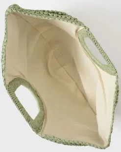 Tara Straw Woven Tote - Sage -clothes Sales TaraStrawWovenTote Sage Interior