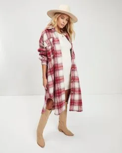 That September Feeling Plaid Pocketed Button Down Coat - FINAL SALE -clothes Sales That September Feeling Plaid Pocketed ButtonDown Coat 4456