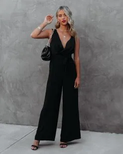 The Essential Pocketed Tie Jumpsuit - Black - LAST CHANCE