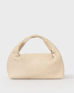 Trudie Faux Leather Woven Shoulder Bag - Cream