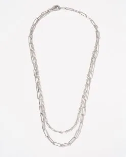 Tyra Paper Clip Chain Layered Necklace - Silver