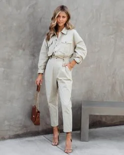 Understated Utility Cotton Pocketed Jumpsuit - Olive - SALE