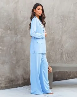 Unedited Padded Shoulder Blazer - Light Blue - SALE -clothes Sales UneditedPaddedShoulderBlazer UneditedPocketedWideLegPant LightBlue19