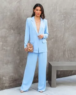 Unedited Padded Shoulder Blazer - Light Blue - SALE -clothes Sales UneditedPaddedShoulderBlazer UneditedPocketedWideLegPant LightBlue3