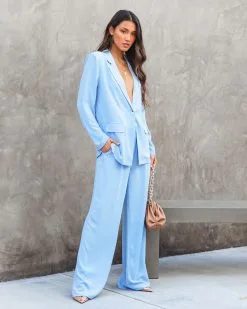 Unedited Padded Shoulder Blazer - Light Blue - SALE -clothes Sales UneditedPaddedShoulderBlazer UneditedPocketedWideLegPant LightBlue35