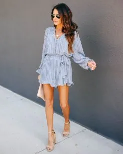 Exclusivity Swiss Dot Pleated Romper - Light Blue - FINAL SALE