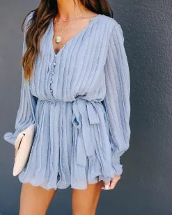 Exclusivity Swiss Dot Pleated Romper - Light Blue - FINAL SALE -clothes Sales VICI10.1.19 467