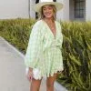 Simpson Gingham Balloon Sleeve Romper - Green/White