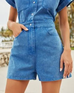 Fisher Island Denim Pocketed Romper - FINAL SALE -clothes Sales ViciMiami18