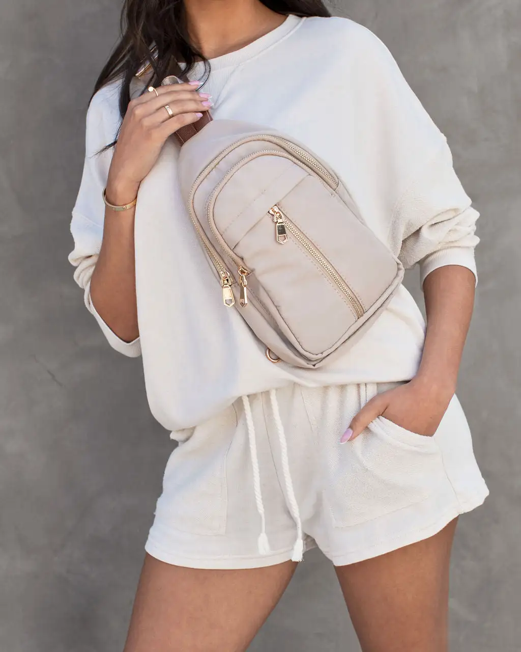 Wagner Nylon Sling Backpack - Beige 5 Wagner Nylon Sling Backpack - Beige - Image 5