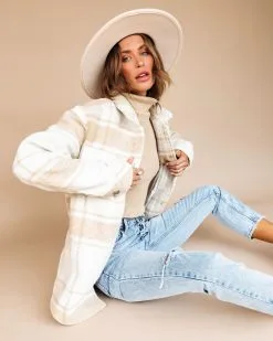 Weekend Road Trip Plaid Pocketed Jacket - Cream - FINAL SALE