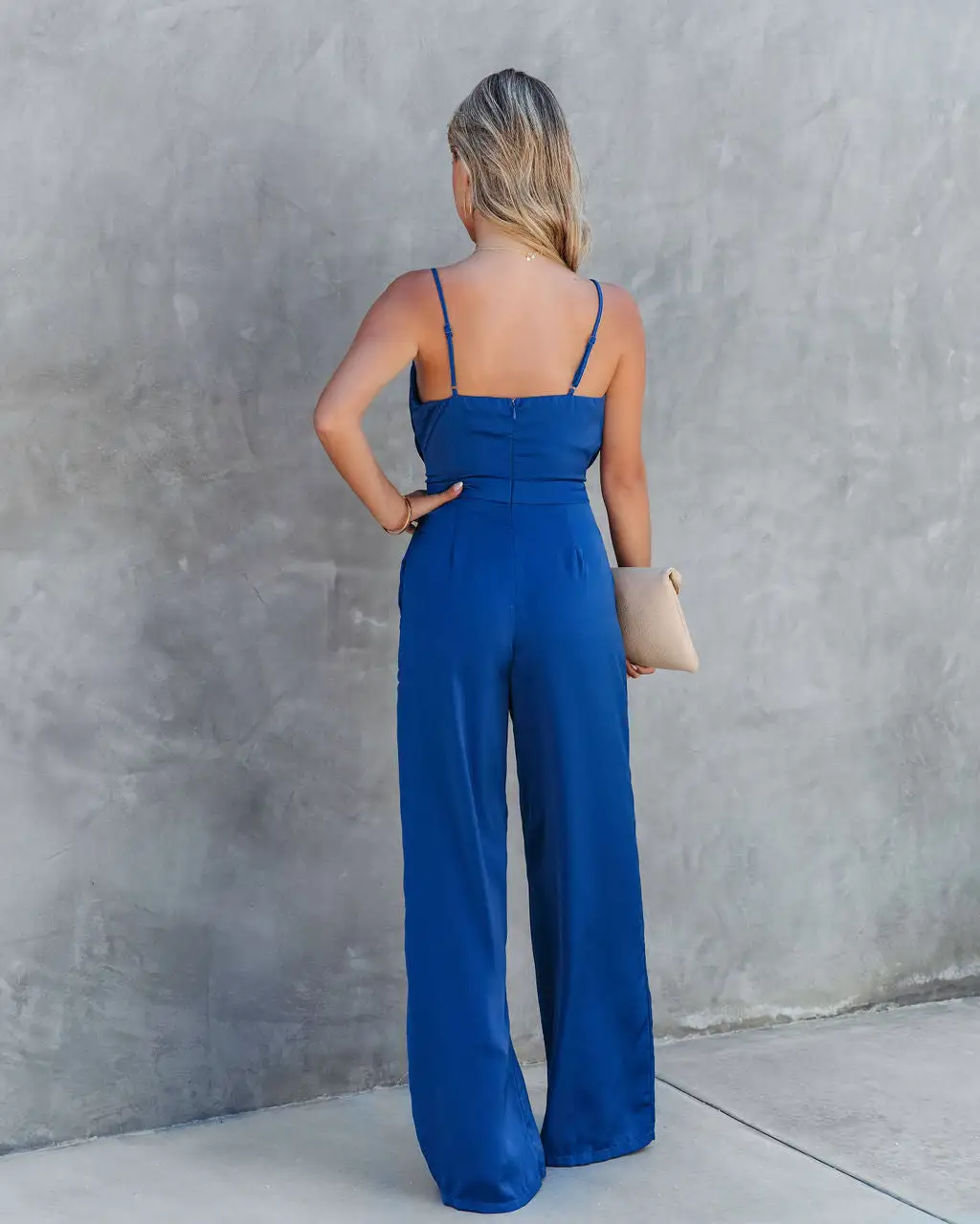 Worth The Wait Cowl Neck Pocketed Jumpsuit - Blue - FINAL SALE 2 Worth The Wait Cowl Neck Pocketed Jumpsuit - Blue - FINAL SALE - Image 2