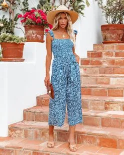 Above Water Pocketed Floral Smocked Jumpsuit - FINAL SALE