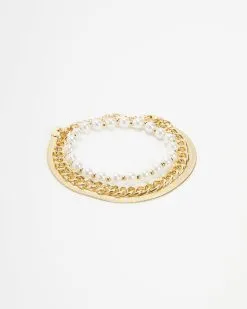 Aileen Pearl Embellished Layered Bracelet - Gold