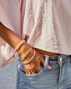 Aileen Pearl Embellished Layered Bracelet - Gold -clothes Sales aileenpearlembellishedlayeredbraceletgold6