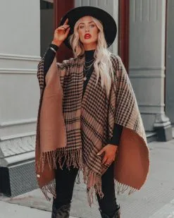 Ainsley Houndstooth Fringe Poncho - FINAL SALE -clothes Sales ainsleyhoundstoothfringeponcho38