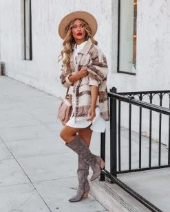 Alaska Plaid Pocketed Teddy Jacket - Taupe - FINAL SALE -clothes Sales alaskaplaidpocketedteddyjackettaupe39