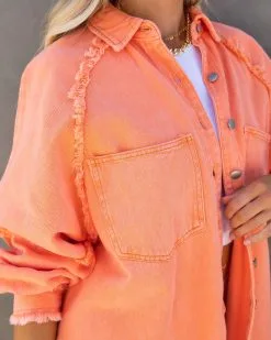 Alberta Cotton Frayed Shacket - Orange - FINAL SALE -clothes Sales albertacottonfrayedshacketorange106