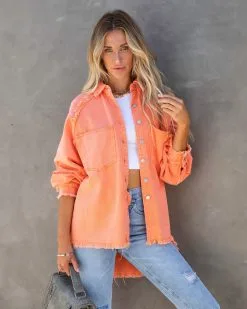 Alberta Cotton Frayed Shacket - Orange - FINAL SALE -clothes Sales albertacottonfrayedshacketorange108