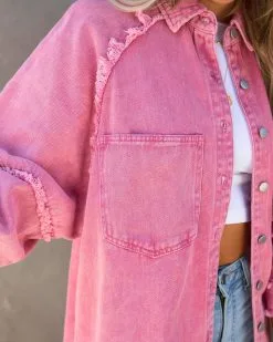 Alberta Cotton Frayed Shacket - Pink - FINAL SALE -clothes Sales albertacottonfrayedshacketpink127
