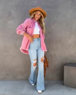 Alberta Cotton Frayed Shacket - Pink - FINAL SALE -clothes Sales albertacottonfrayedshacketpink65