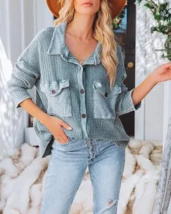 Allister Cotton Thermal Shacket - Olive - FINAL SALE