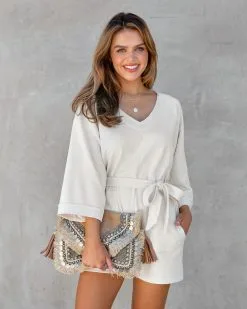 Amelie Jane Cotton Pocketed Romper - Cream - FINAL SALE