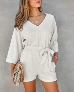 Amelie Jane Cotton Pocketed Romper - Cream - FINAL SALE -clothes Sales ameliejanecottonpocketedrompercream124