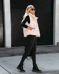 Anna Pocketed Puffer Vest - Beige -clothes Sales annapocketedpuffervestbeige37