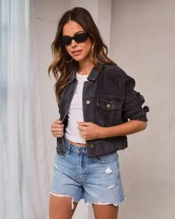 Ashton Frayed Hem Denim Jacket - Black