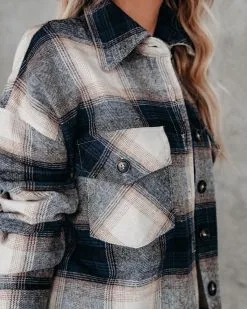 Audrina Cotton Plaid Button Down Shacket - Navy - FINAL SALE -clothes Sales audrinacottonplaidbuttondownshacketnavy19