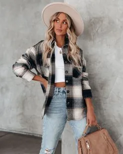 Audrina Cotton Plaid Button Down Shacket - Navy - FINAL SALE -clothes Sales audrinacottonplaidbuttondownshacketnavy30