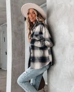 Audrina Cotton Plaid Button Down Shacket - Navy - FINAL SALE -clothes Sales audrinacottonplaidbuttondownshacketnavy31