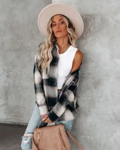 Audrina Cotton Plaid Button Down Shacket - Navy - FINAL SALE -clothes Sales audrinacottonplaidbuttondownshacketnavy34