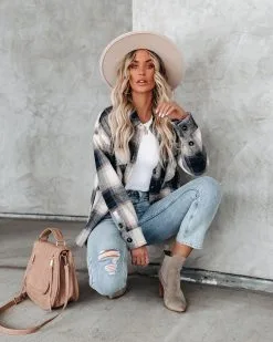 Audrina Cotton Plaid Button Down Shacket - Navy - FINAL SALE -clothes Sales audrinacottonplaidbuttondownshacketnavy41