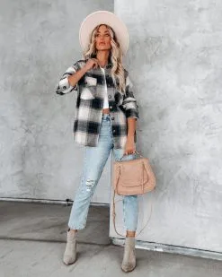 Audrina Cotton Plaid Button Down Shacket - Navy - FINAL SALE -clothes Sales audrinacottonplaidbuttondownshacketnavy6