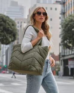 Avery Quilted Nylon Tote - Olive - LAST CHANCE -clothes Sales averyquiltedolivenew18